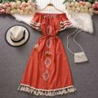 Short-sleeve Tassel Midi A-line Dress