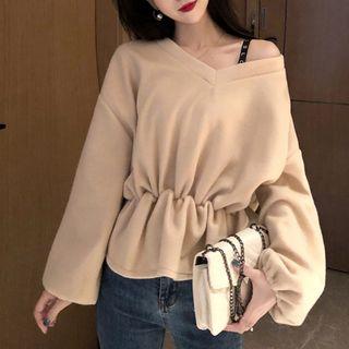 Long-sleeve V-neck Peplum Top