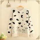 Dog Printed Round-neck Knitted Sweater