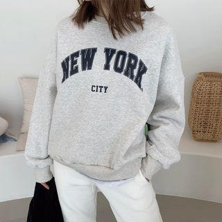 Drop-shoulder Letter Print Fleece-lined Sweatshirt
