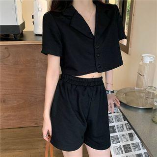 Short-sleeve Polo Shirt / High-waist Sweat Shorts
