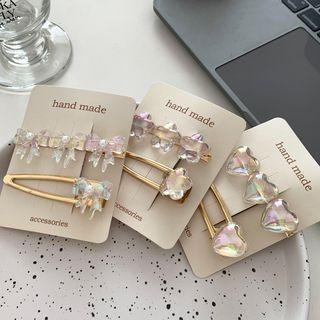 Set Of 2: Heart / Flower / Bow Plastic Alloy Hair Clip (various Designs)