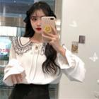 Lace Collar Blouse White & Black - One Size