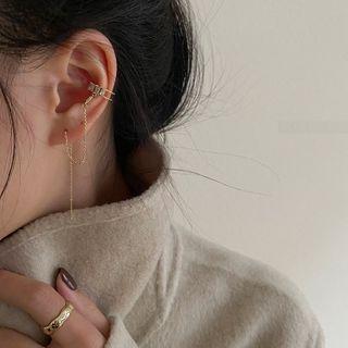 Rhinestone Chained Cuff Earring 1 Pc - Gold - One Size