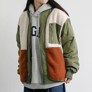 Color Block Fleece Panel Zip Jacket