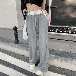 Two-tone Wide Leg Pants Gray - One Size