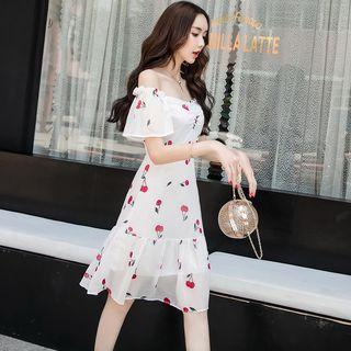 Short-sleeve Fruit Print A-line Midi Dress