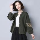 Stand Collar Embroidery Knit Jacket