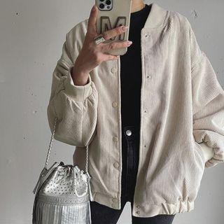 Corduroy Button-up Jacket Beige - M