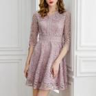 Elbow-sleeve Mini Lace A-line Dress