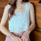 Plain Crochet Perforated Cropped Tank Top