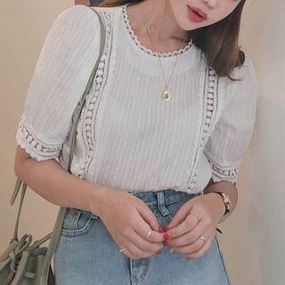 Crewneck Lace-trim Blouse