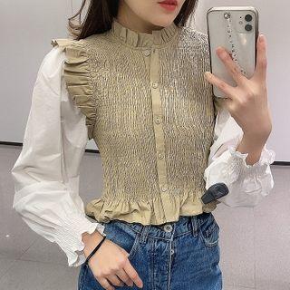 Color-block Crinkled Top