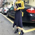 Long-sleeve Mock Neck T-shirt / Spaghetti-strap Midi Dress