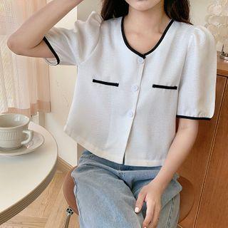 Contrast-trim Short-sleeve Blouse
