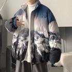 Gradient Mountain Print Padding Jacket