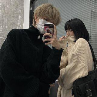 Couple Matching Turtleneck Ribbed Knit Zip-up Jacket