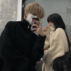 Couple Matching Turtleneck Ribbed Knit Zip-up Jacket