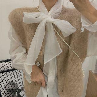 Knit Vest / Tie-neck Sheer Blouse