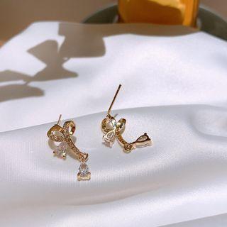 Bow Rhinestone Dangle Earring 1 Pc - Gold - One Size