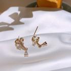 Bow Rhinestone Dangle Earring 1 Pc - Gold - One Size