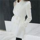 Metallic-button Double-breasted Trench Coat With Belt