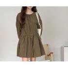 Balloon-sleeve Shirred Minidress