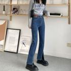 Applique Front-slit Bootcut Cropped Jeans