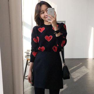 Heart Pattern Knit Top/a-line Skirt