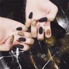 Glitter Faux Nail Tips 468 - Glue - Black & Gold - One Size