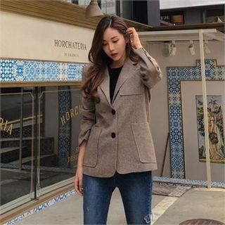 Multi-pocket Houndstooth Blazer Brown - One Size