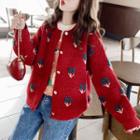 Cactus Applique Cardigan Red - One Size