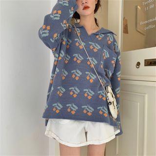 Long-sleeve Printed Collar Knit Sweater