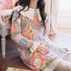 Long-sleeve Crochet Knit Long Sweater Multicolor - S