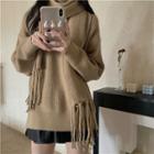 Set: Long-sleeve Plain Sweater + Scarf