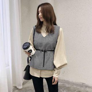 Set: Houndstooth Vest + Long-sleeve Shirt