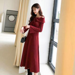 Cold-shoulder A-line Midi Knit Dress