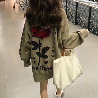 Rose Print Pullover As Shown In Figure - One Size