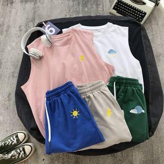 Embroidered Tank Top + Embroidered Sweat Shorts