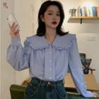 Long-sleeve Peter Pan-collar Ruffle Trim Shirt