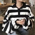Long-sleeve Striped Polo Shirt Stripes - Black & White - One Size