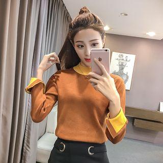 Panel Long-sleeve Mock-neck Top