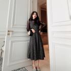 Plaid Sleeveless Midi A-line Dress / Lace Top