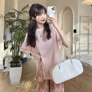 Short-sleeve Split Plain T-shirt + Dyed Pants