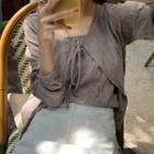 Set: Crinkled Camisole Top + Tie-front Jacket