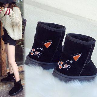 Cat Embroidery Ankle Snow Boots