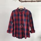 Long-sleeve Plaid Shirt Gingham - Wine Red - One Size