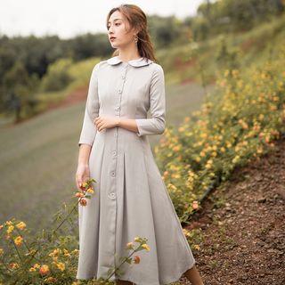 3/4-sleeve Midi A-line Shirtdress