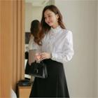 Half-placket Frill-trim Blouse White - One Size