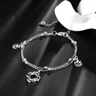 Simple Lucky Four-leafed Clover Anklet Silver - One Size